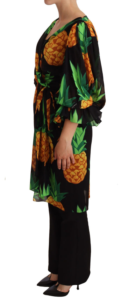 Dolce & Gabbana Vibrant Pineapple Draped Wrap Dress Dolce & Gabbana