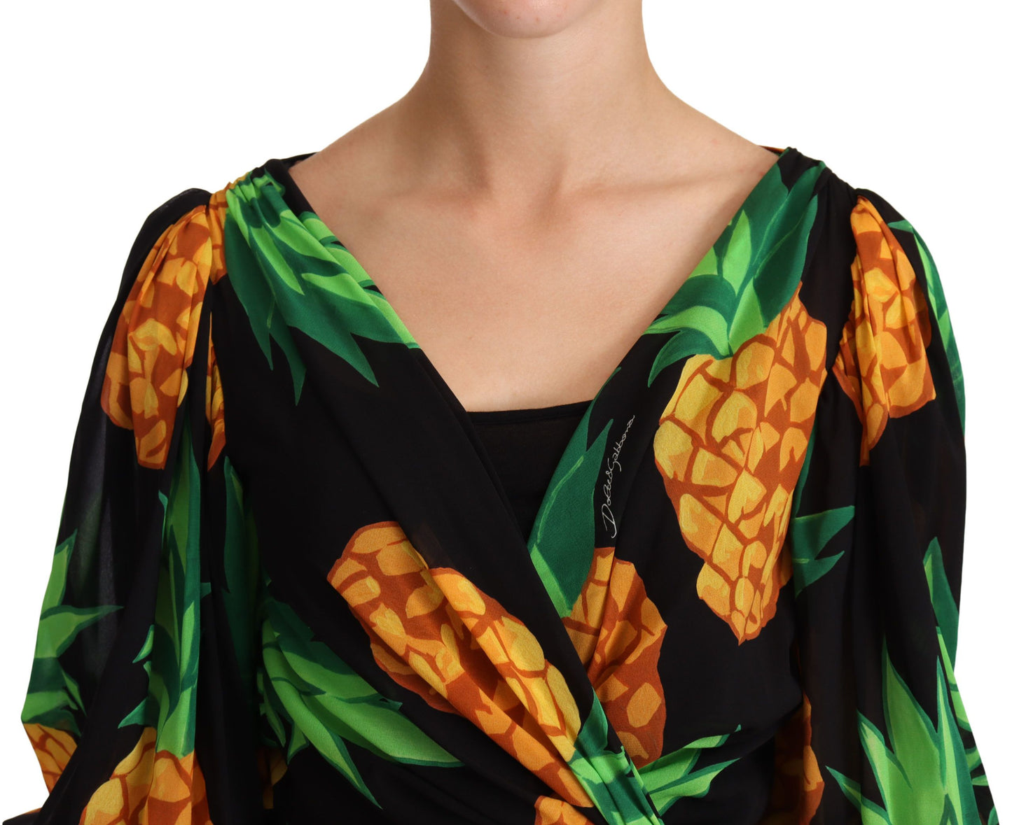 Dolce & Gabbana Vibrant Pineapple Draped Wrap Dress Dolce & Gabbana