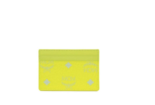 MCM Spectrum Diamond Mini Neon Yellow Visetos Leather Card Case Holder Wallet MCM