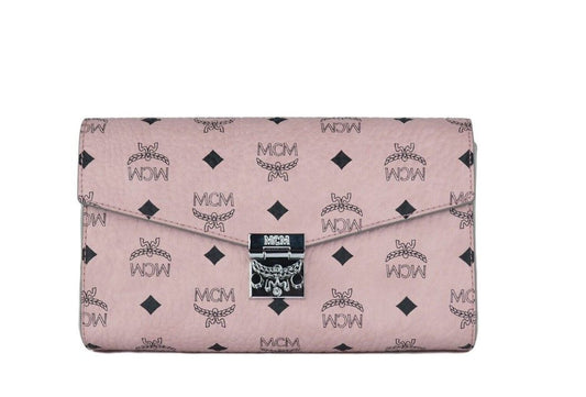 MCM Medium Soft Pink Signature Diamond Logo Leather Clutch Crossbody Handbag MCM