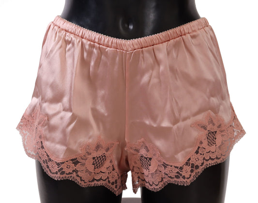 Dolce & Gabbana Elegant Powder Pink Silk Lace Lingerie Shorts Dolce & Gabbana