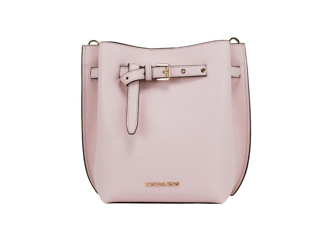 Michael Kors Emilia Small Powder Blush Pebble Leather Bucket Messenger Handbag Michael Kors