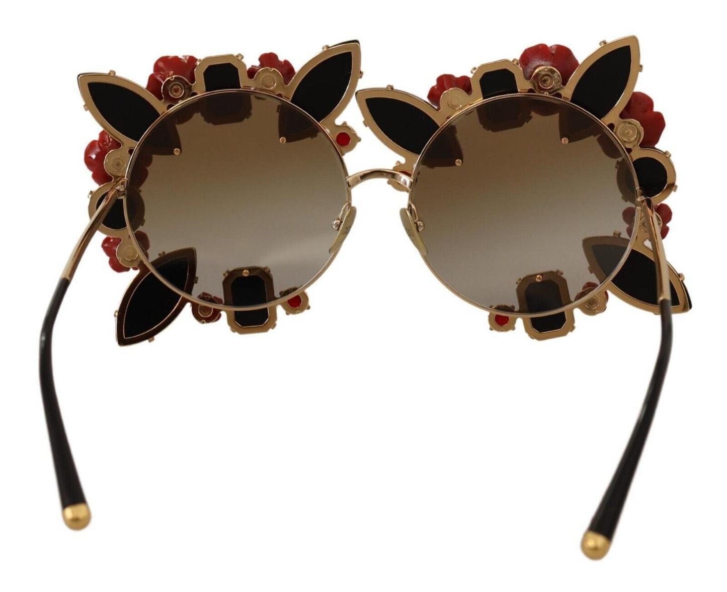 Dolce & Gabbana Elegant Round Metal Sunglasses with Rose Detail Dolce & Gabbana