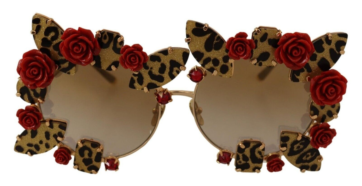 Dolce & Gabbana Elegant Round Metal Sunglasses with Rose Detail Dolce & Gabbana