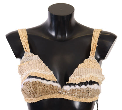 Dolce & Gabbana Chic Beige Crochet Cropped Top Dolce & Gabbana