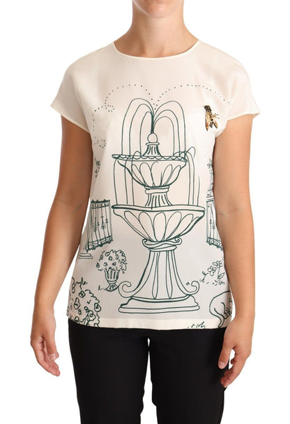 Dolce & Gabbana Elegant Silk Botanical Garden Fountain Tee Dolce & Gabbana