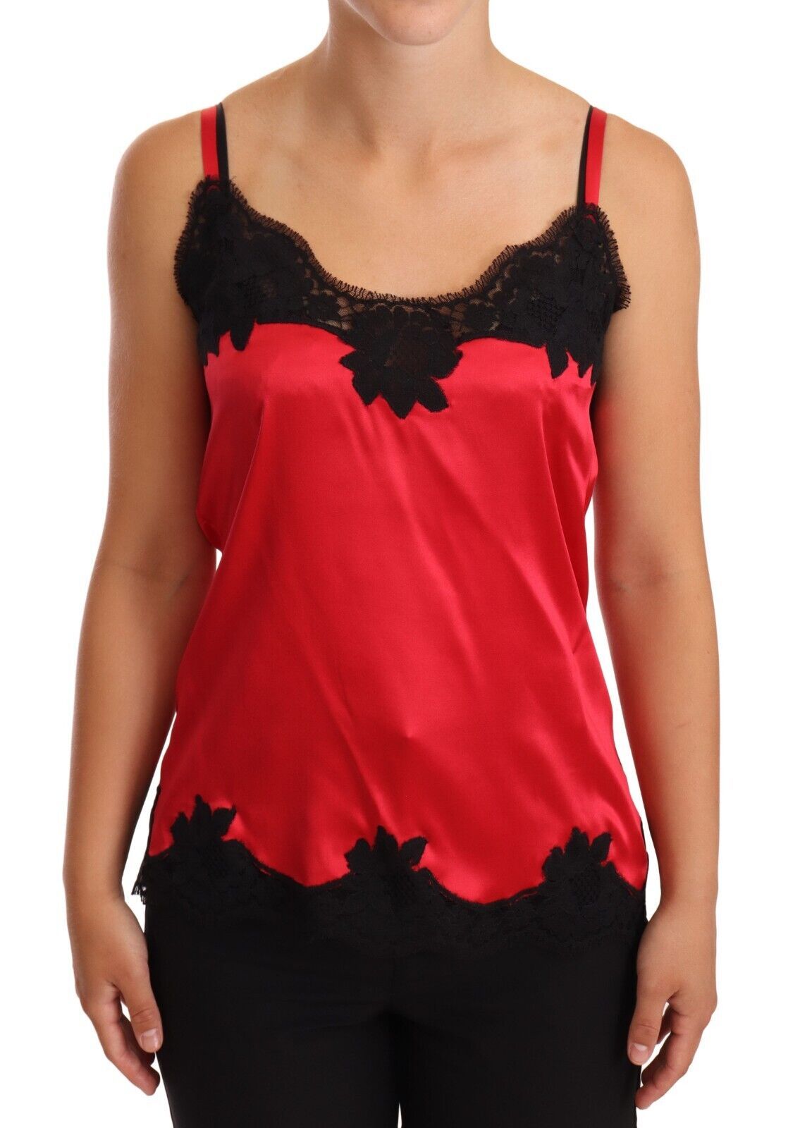 Dolce & Gabbana Silk Blend Lace-Trim Camisole in Red & Black Dolce & Gabbana