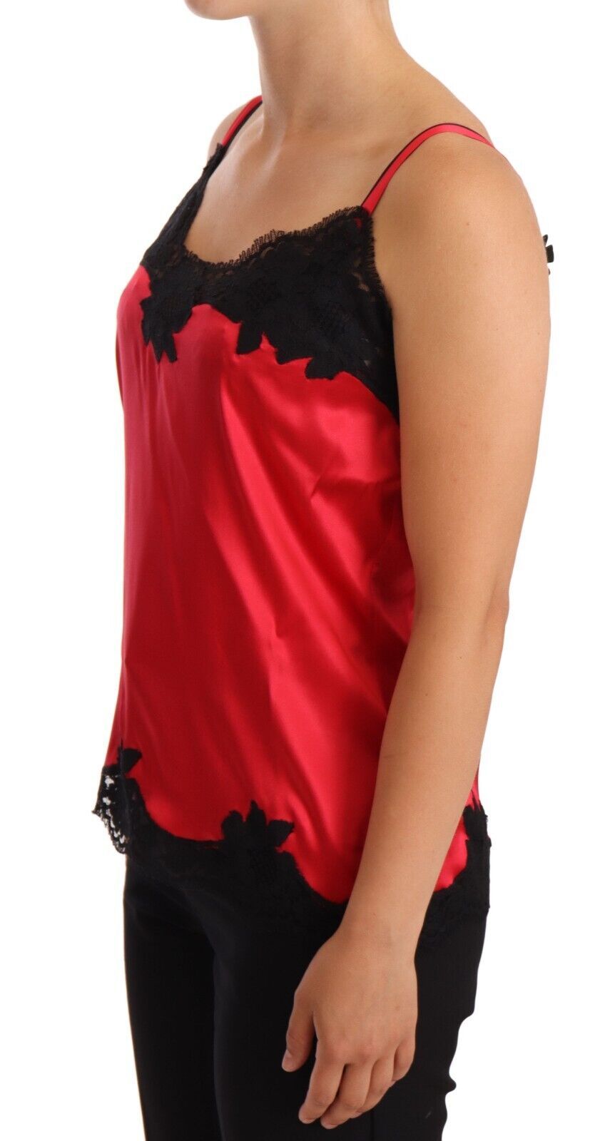 Dolce & Gabbana Silk Blend Lace-Trim Camisole in Red & Black Dolce & Gabbana