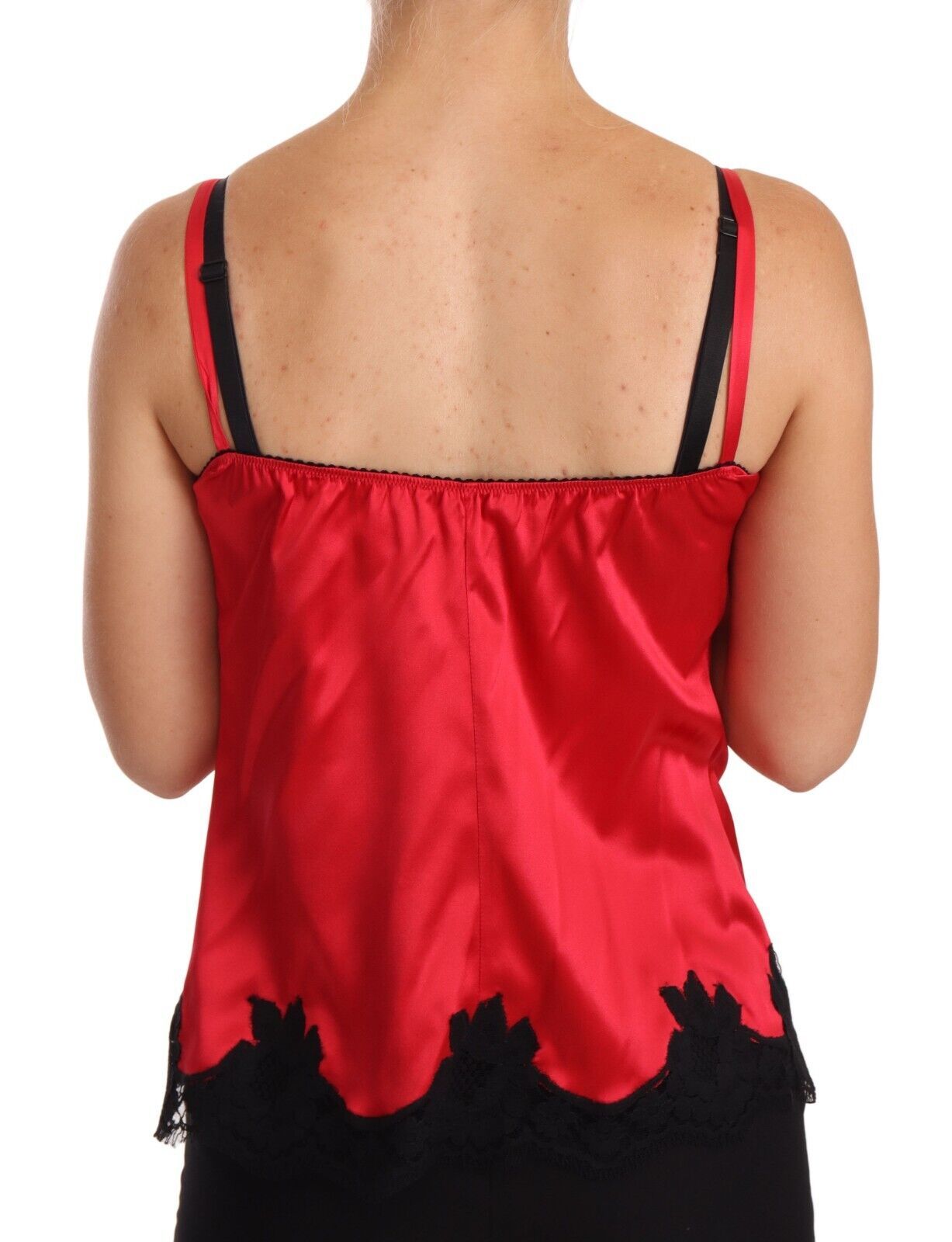 Dolce & Gabbana Silk Blend Lace-Trim Camisole in Red & Black Dolce & Gabbana