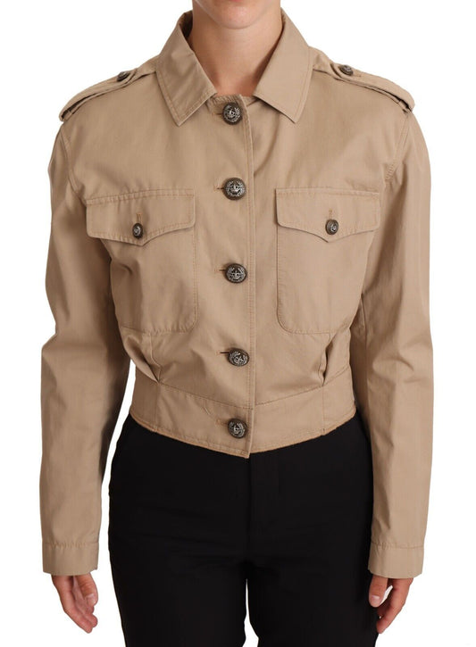 Dolce & Gabbana Elegant Cropped Cotton Jacket in Beige Dolce & Gabbana