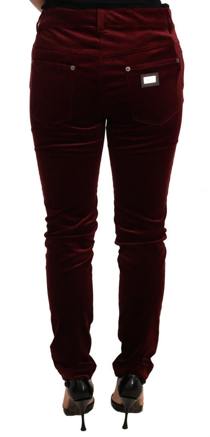 Dolce & Gabbana Elegant Red Velvet Skinny Pants Dolce & Gabbana