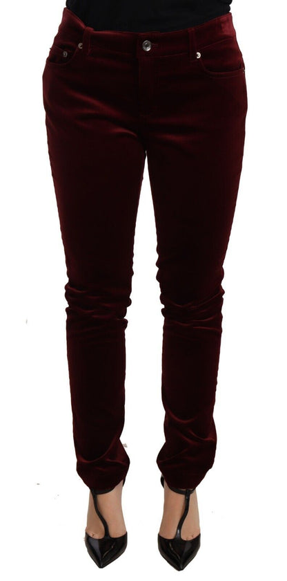 Dolce & Gabbana Elegant Red Velvet Skinny Pants Dolce & Gabbana