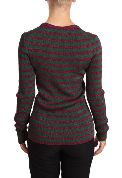 Dolce & Gabbana Elegant Maroon and Green Striped Crewneck Sweater Dolce & Gabbana