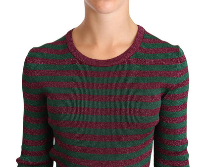 Dolce & Gabbana Elegant Maroon and Green Striped Crewneck Sweater Dolce & Gabbana