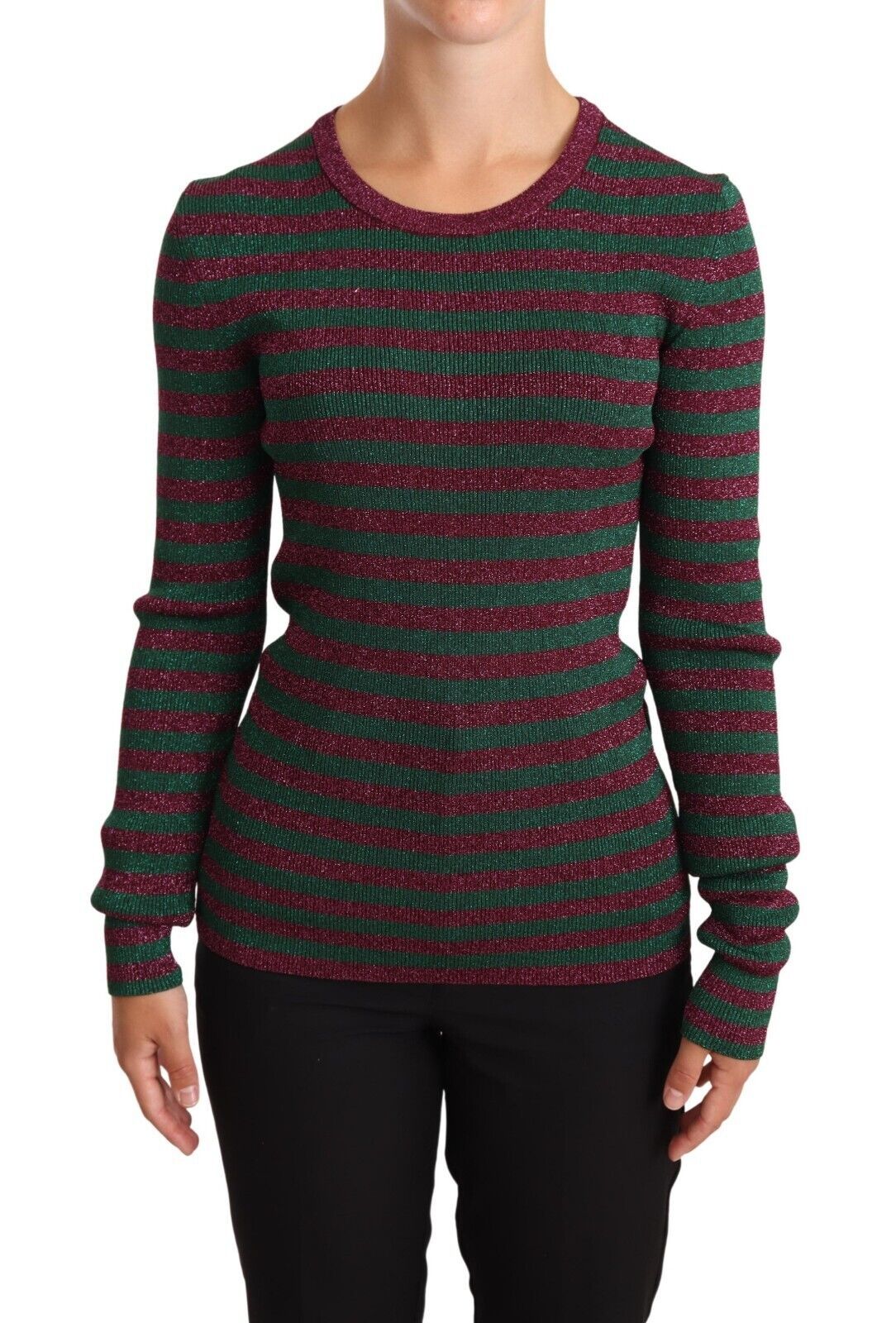 Dolce & Gabbana Elegant Maroon and Green Striped Crewneck Sweater Dolce & Gabbana