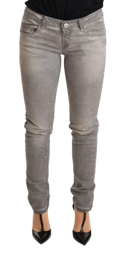 Acht Chic Gray Washed Slim Fit Cotton Jeans Acht