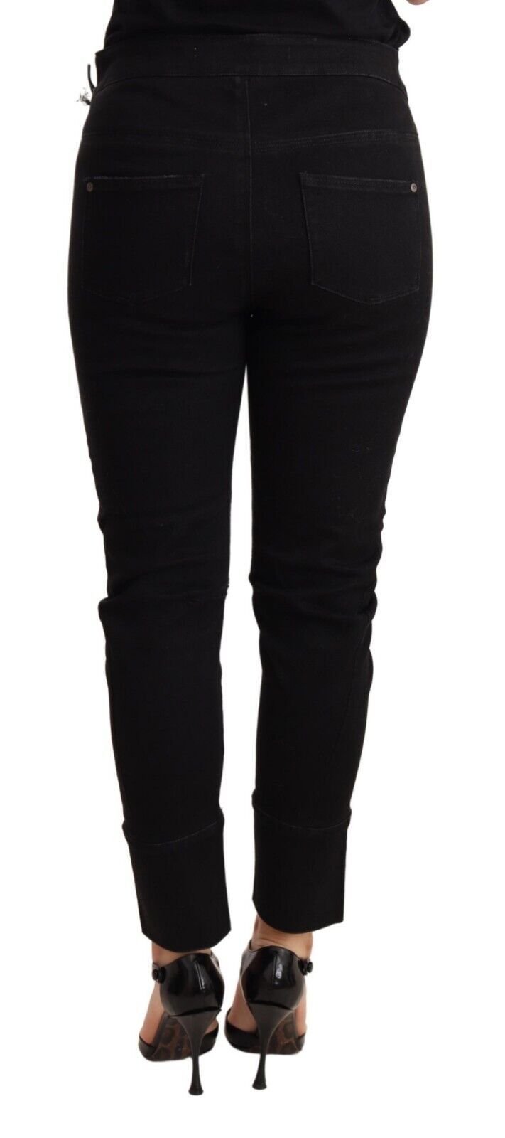 Ermanno Scervino Chic Low Waist Skinny Black Cotton Trousers Ermanno Scervino