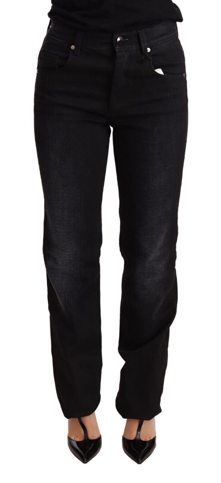 Ermanno Scervino Chic Black Washed Straight Cut Jeans Ermanno Scervino