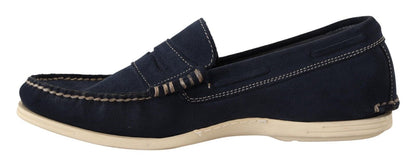 Pollini Chic Suede Blue Moccasins for Men Pollini