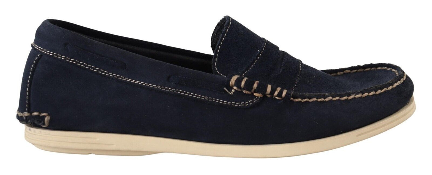 Pollini Chic Suede Blue Moccasins for Men Pollini