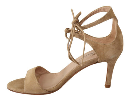 Maria Christina Elegant Beige Suede Ankle Strap Heels Maria Christina