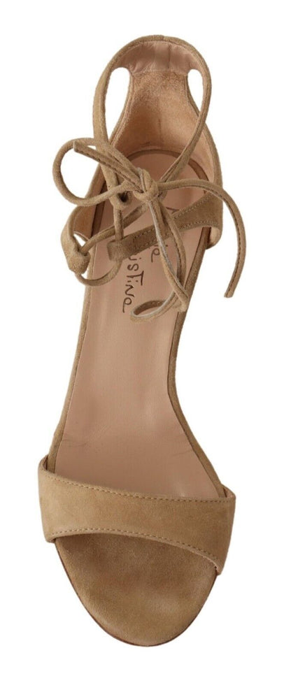 Maria Christina Elegant Beige Suede Ankle Strap Heels Maria Christina