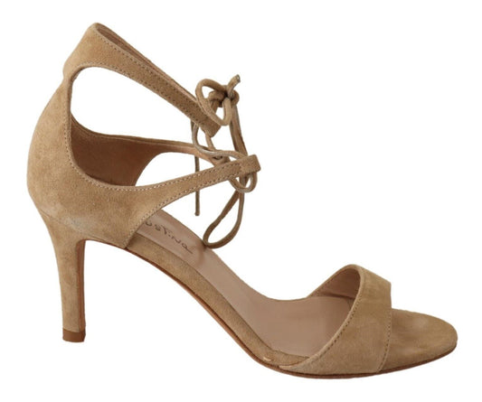 Maria Christina Elegant Beige Suede Ankle Strap Heels Maria Christina