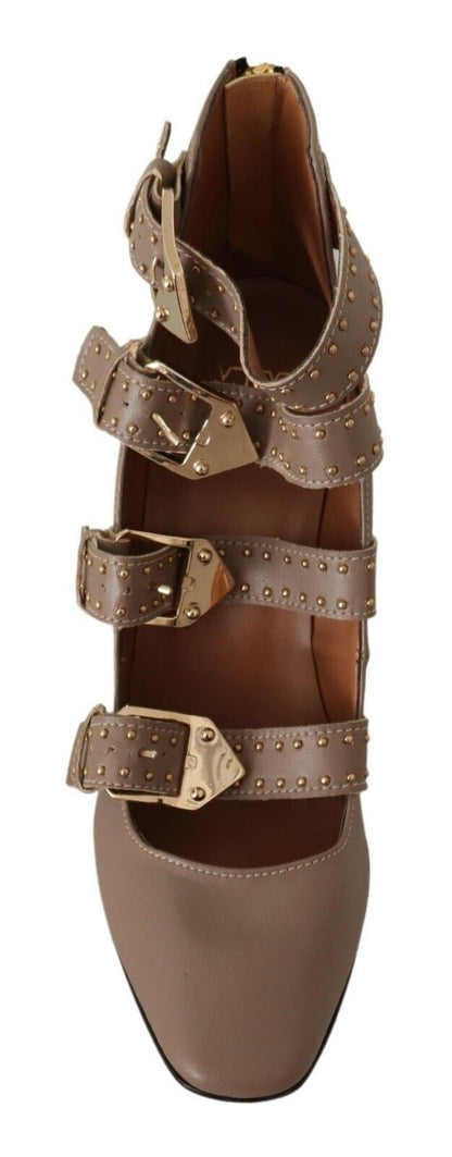 MY TWIN Elegant Leather Multi-Buckle Heels in Brown MY TWIN