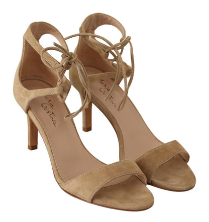 Maria Christina Elegant Beige Suede Ankle Strap Heels Maria Christina