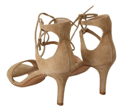 Maria Christina Elegant Beige Suede Ankle Strap Heels Maria Christina