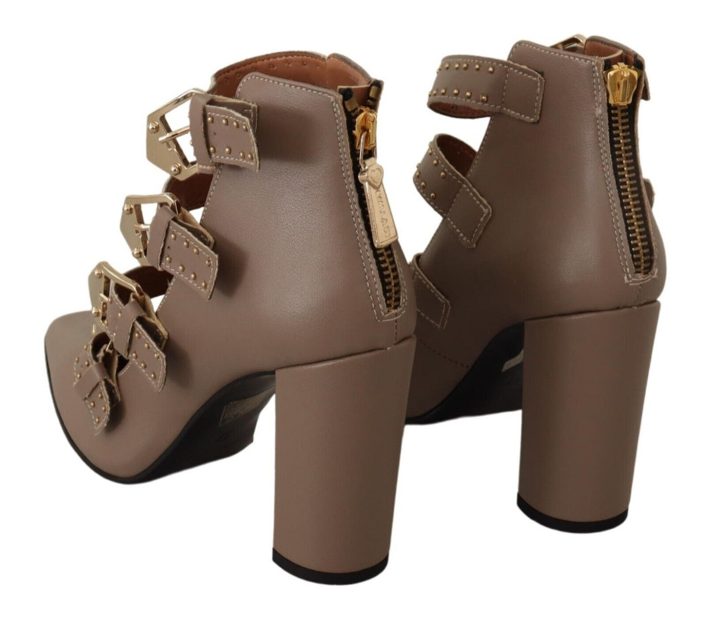 MY TWIN Elegant Leather Multi-Buckle Heels in Brown MY TWIN