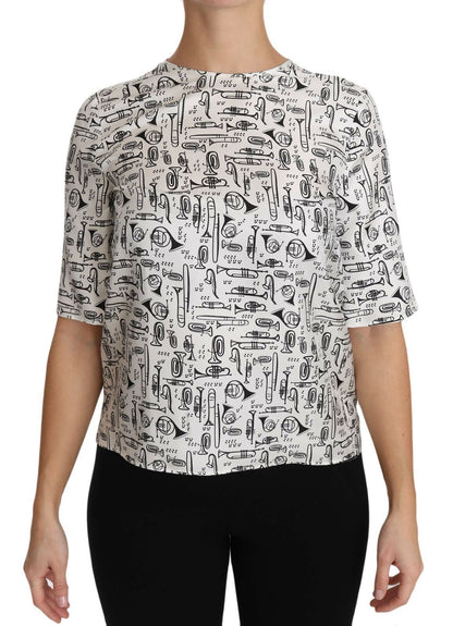 Dolce & Gabbana Elegant Trumpet Print Silk Blouse Top Dolce & Gabbana