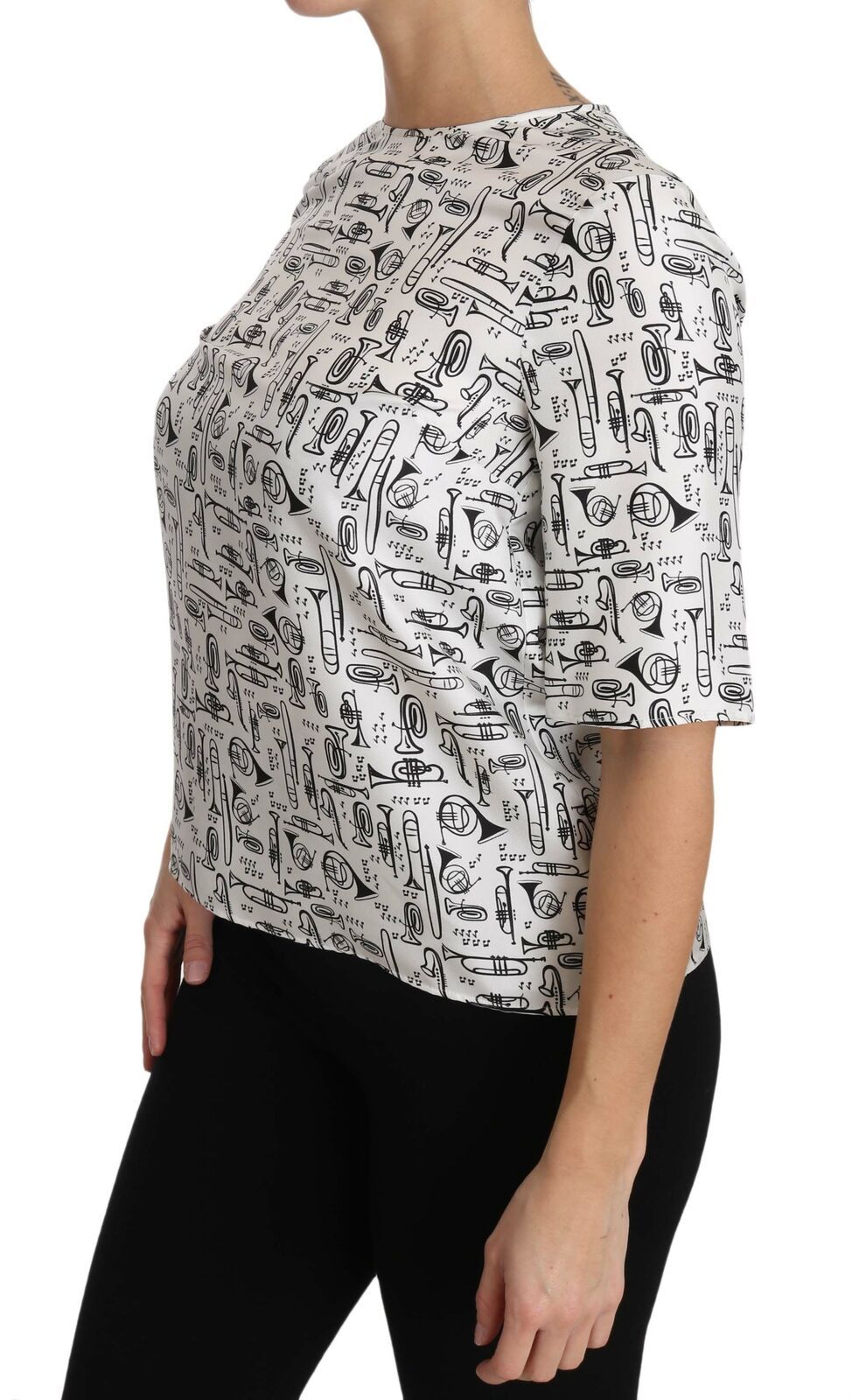 Dolce & Gabbana Elegant Trumpet Print Silk Blouse Top Dolce & Gabbana