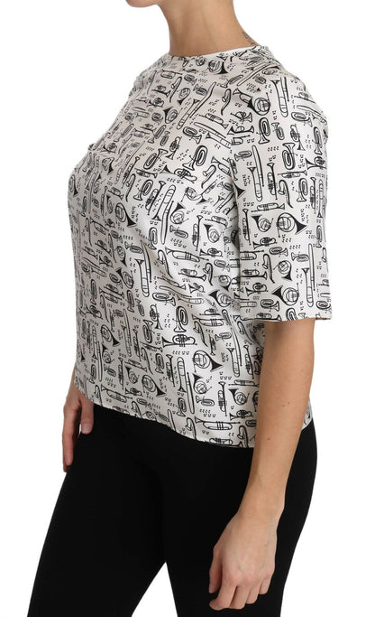 Dolce & Gabbana Elegant Trumpet Print Silk Blouse Top Dolce & Gabbana