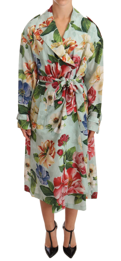 Dolce & Gabbana Elegant Floral Silk Trench Coat Dolce & Gabbana