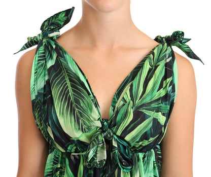 Dolce & Gabbana Elegant Flared Mini A-Line Dress in Green Leaf Print Dolce & Gabbana