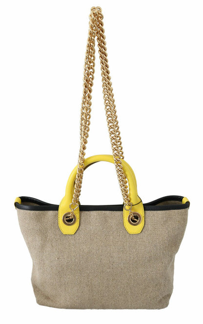 Dolce & Gabbana Beige Linen-Calf Tote with Gold Chain Dolce & Gabbana