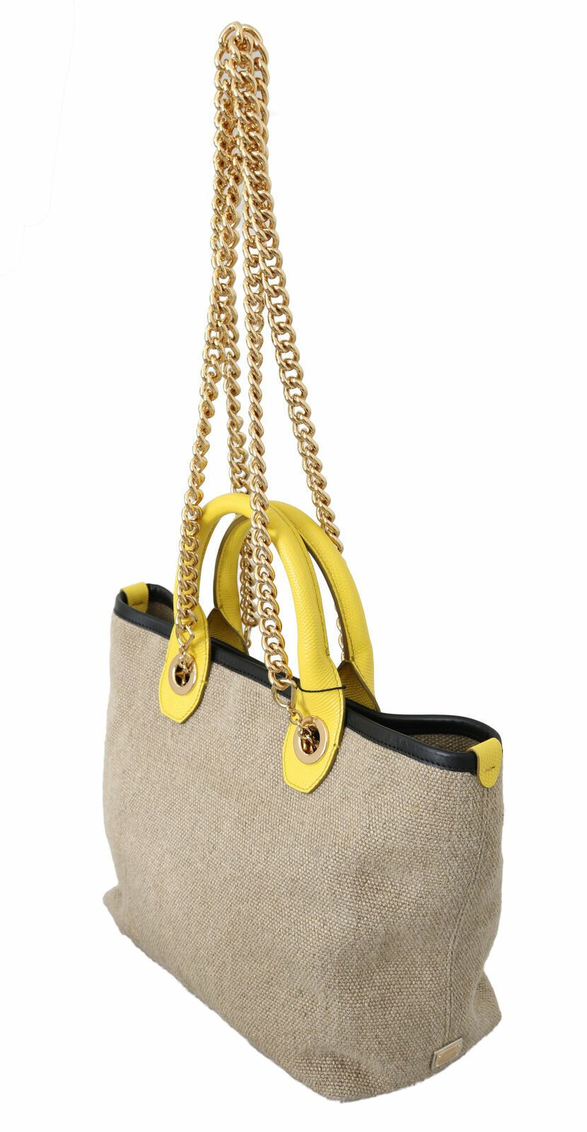 Dolce & Gabbana Beige Linen-Calf Tote with Gold Chain Dolce & Gabbana