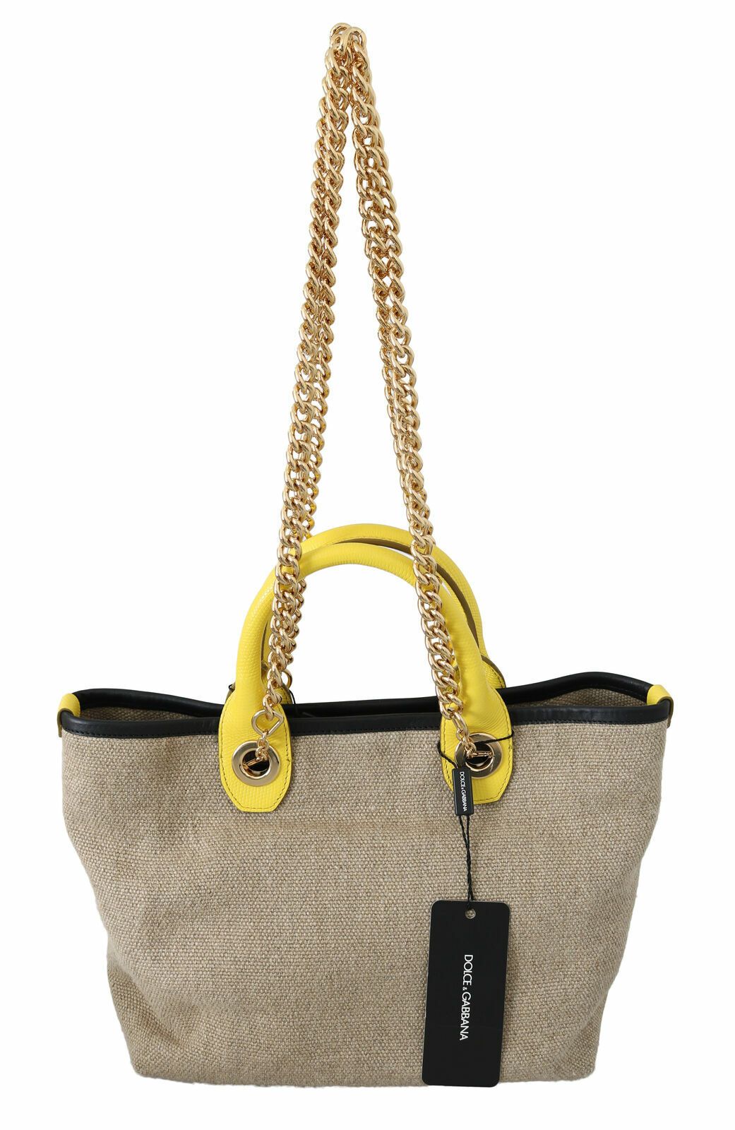 Dolce & Gabbana Beige Linen-Calf Tote with Gold Chain Dolce & Gabbana