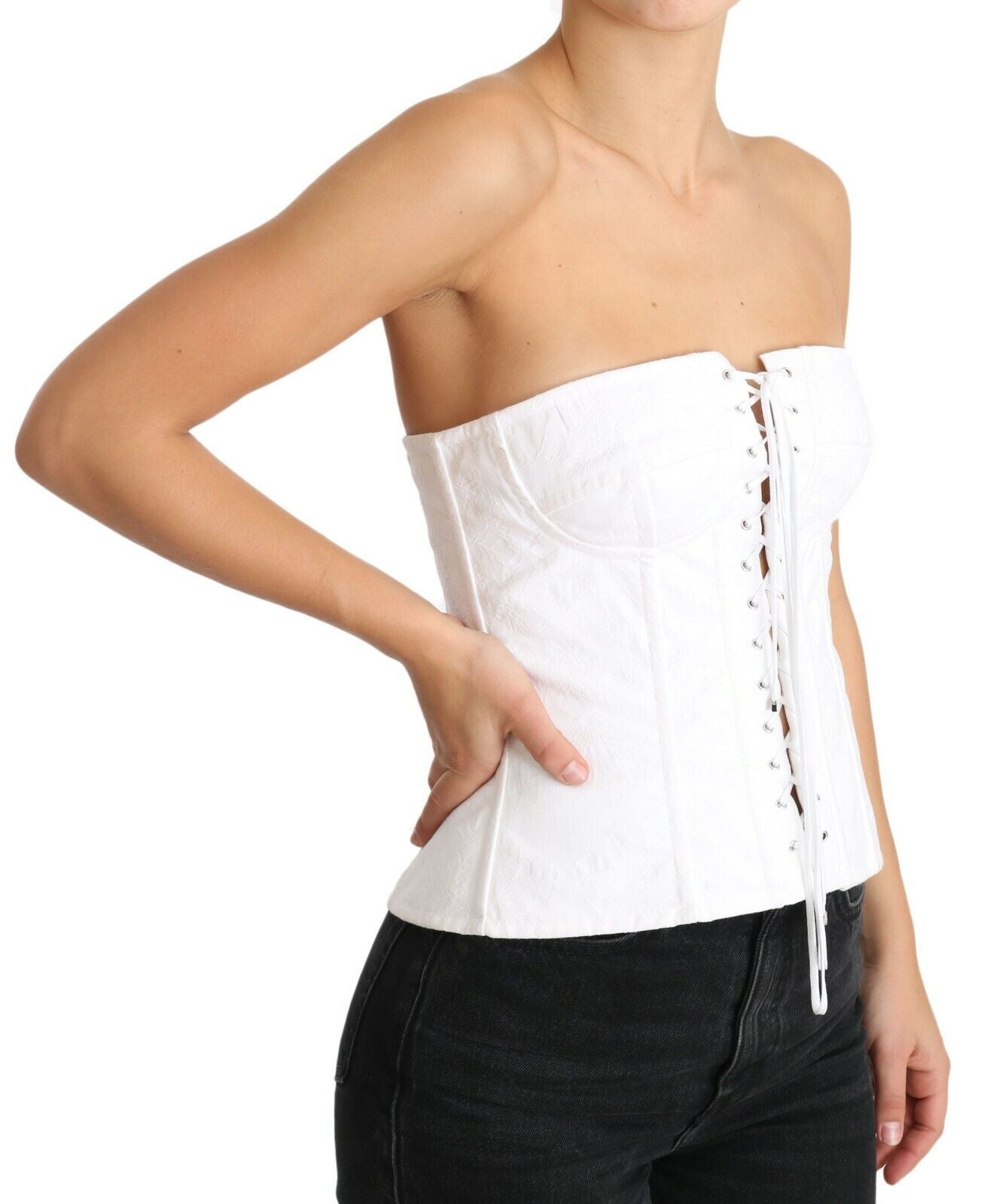 Dolce & Gabbana Elegant White Strapless Corset Top Dolce & Gabbana