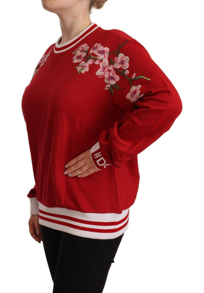 Dolce & Gabbana Elegant Red Crewneck Pullover with Floral Motif Dolce & Gabbana