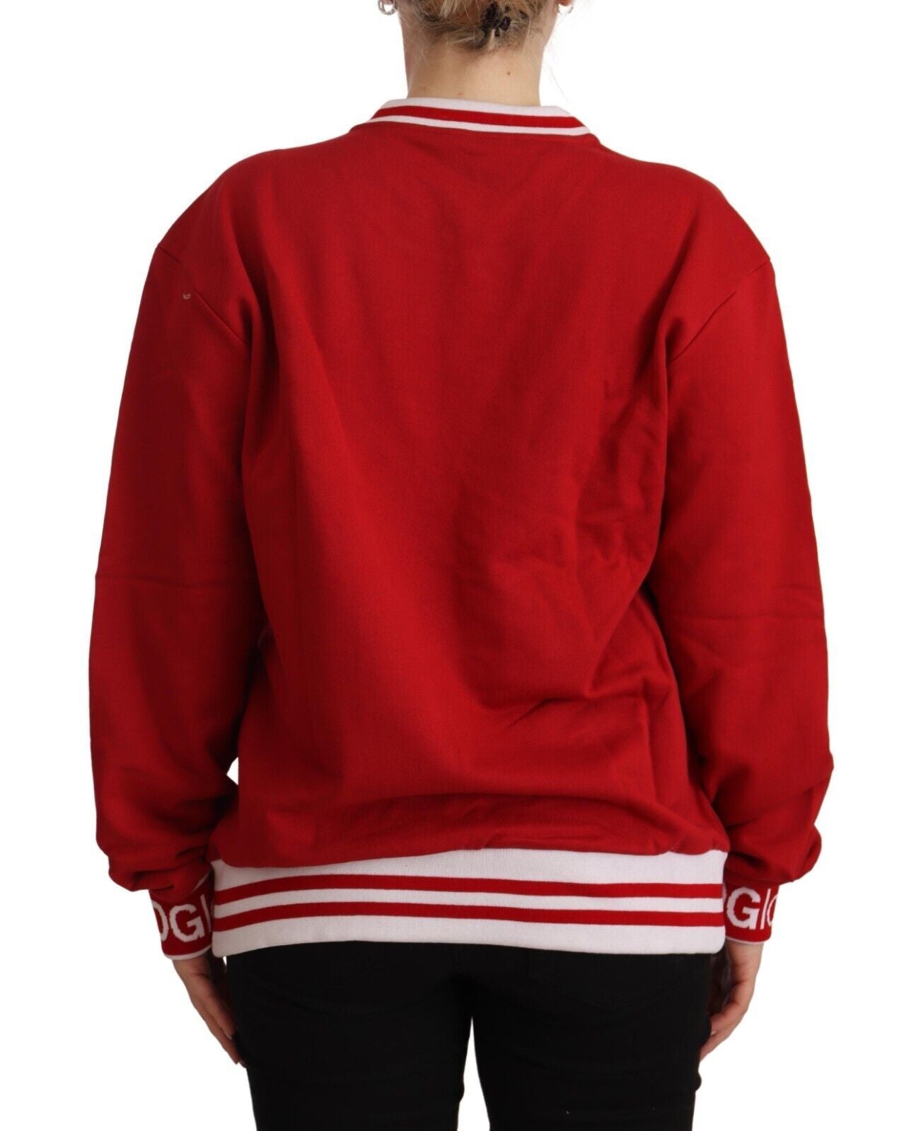 Dolce & Gabbana Elegant Red Crewneck Pullover with Floral Motif Dolce & Gabbana