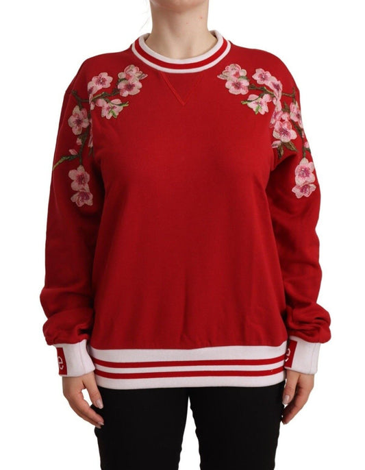 Dolce & Gabbana Elegant Red Crewneck Pullover with Floral Motif Dolce & Gabbana