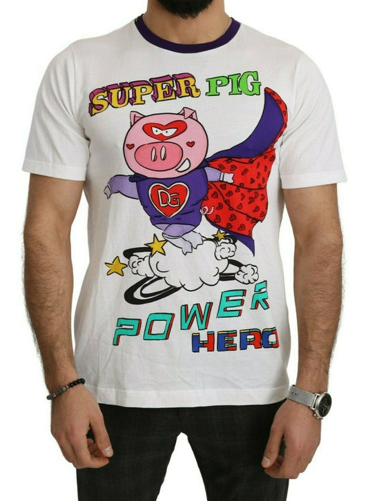 Dolce & Gabbana Chic White Cotton Pig Motif Tee Dolce & Gabbana