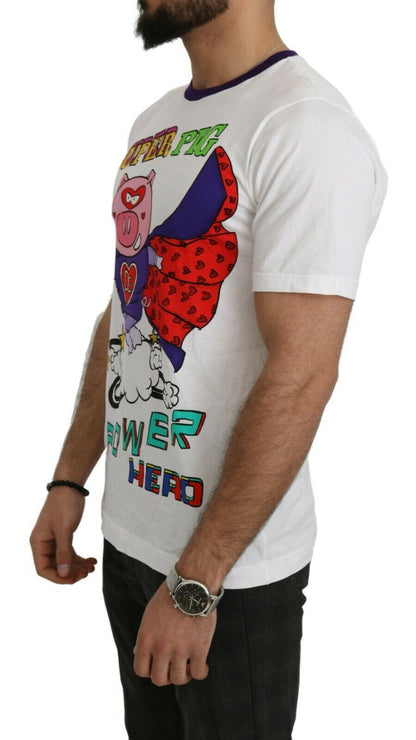 Dolce & Gabbana Chic White Cotton Pig Motif Tee Dolce & Gabbana