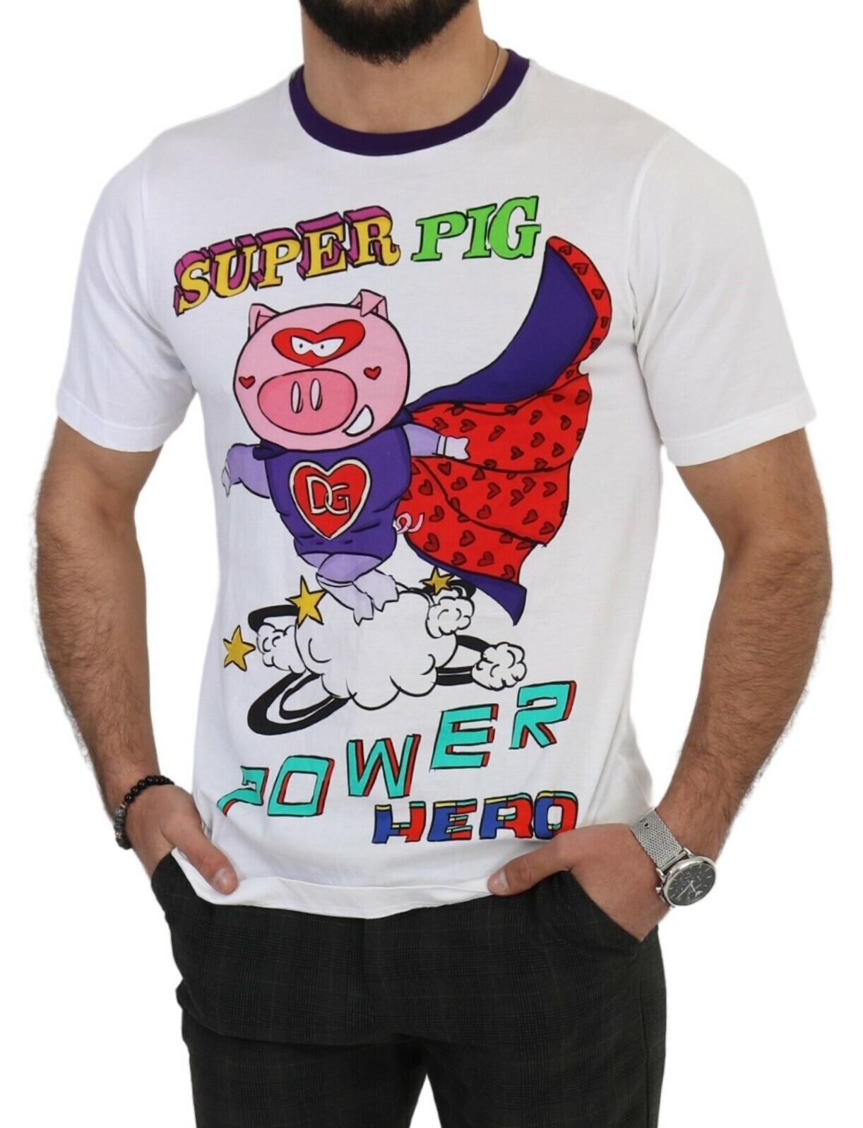 Dolce & Gabbana Chic White Cotton Pig Motif Tee Dolce & Gabbana