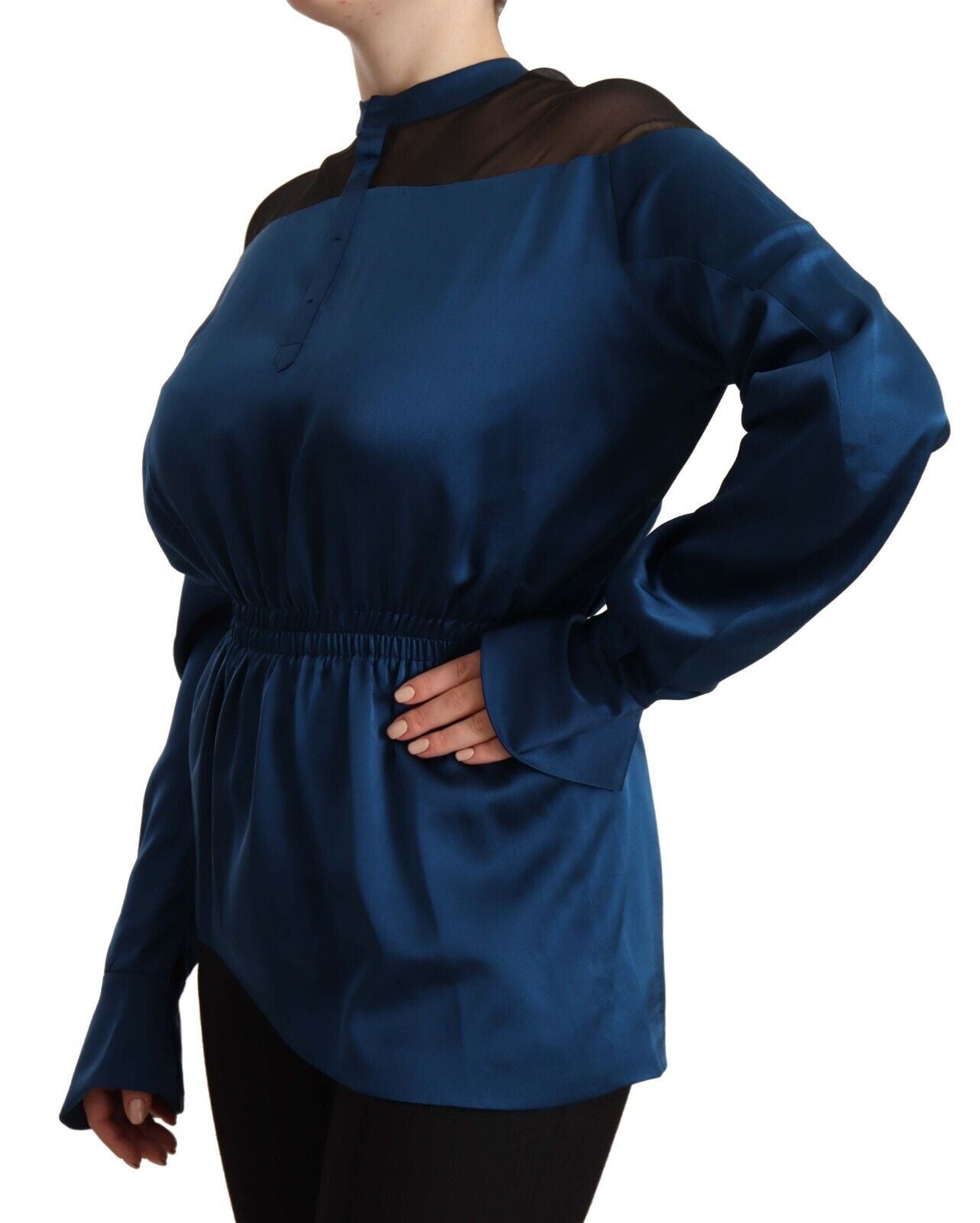 Masha Ma Elegant Crew Neck Silk Blouse in Blue Masha Ma