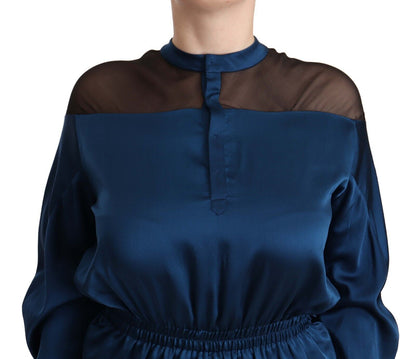 Masha Ma Elegant Crew Neck Silk Blouse in Blue Masha Ma