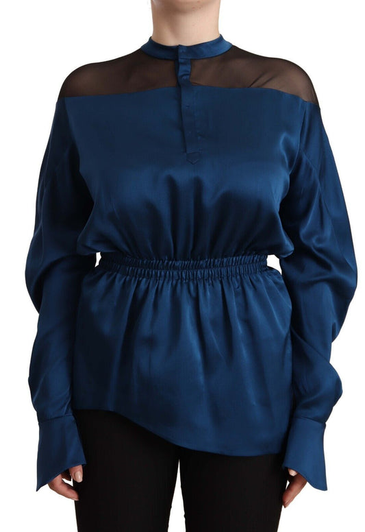 Masha Ma Elegant Crew Neck Silk Blouse in Blue Masha Ma