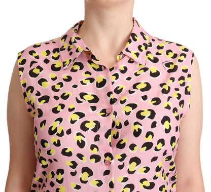 Love Moschino Sleeveless Leopard Print Polo Top Love Moschino